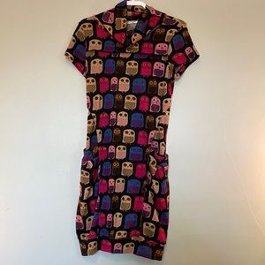 Cute colorful dress black background with multicolored owls and pockets!!